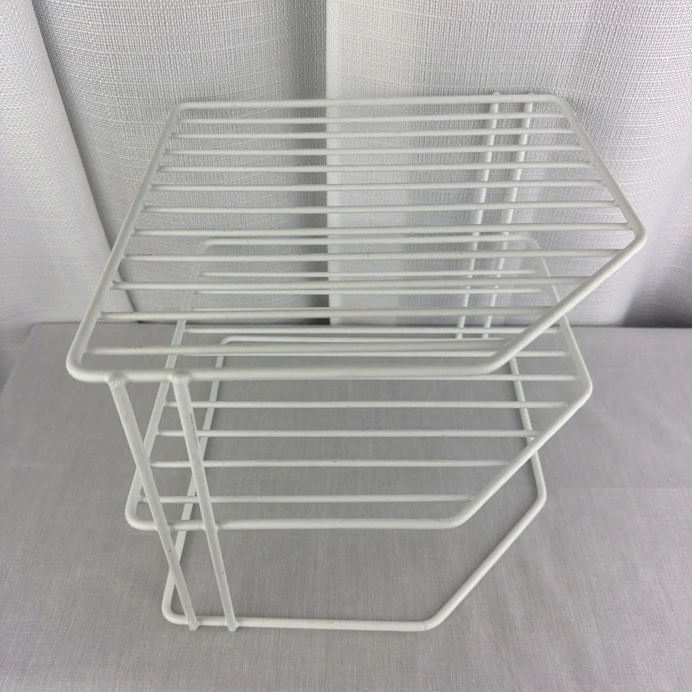White Metal Corner Shelf Rack, 2-Tier Freestanding Kitchen Organizer Dishes Etc